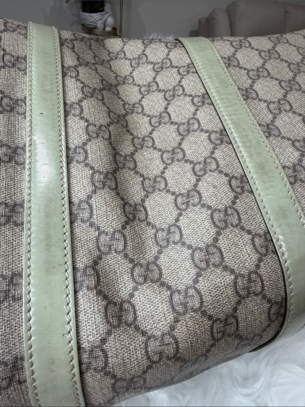 💯Authentic Gucci Vintage GG Monogram Boston Bag Sage Green Patent Leather🍀 - Picture 14 of 17